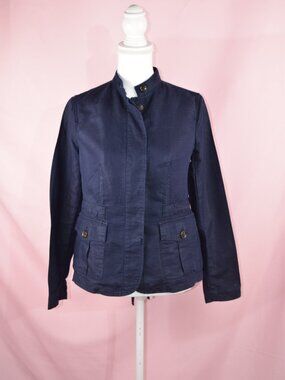 Talbots Navy Blue Cotton Button Front Utility Safari Jacket | Size S